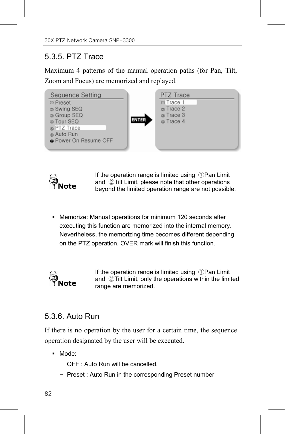 Ptz trace, Auto run | Samsung IPOLIS SNP-3300 User Manual | Page 86 / 116