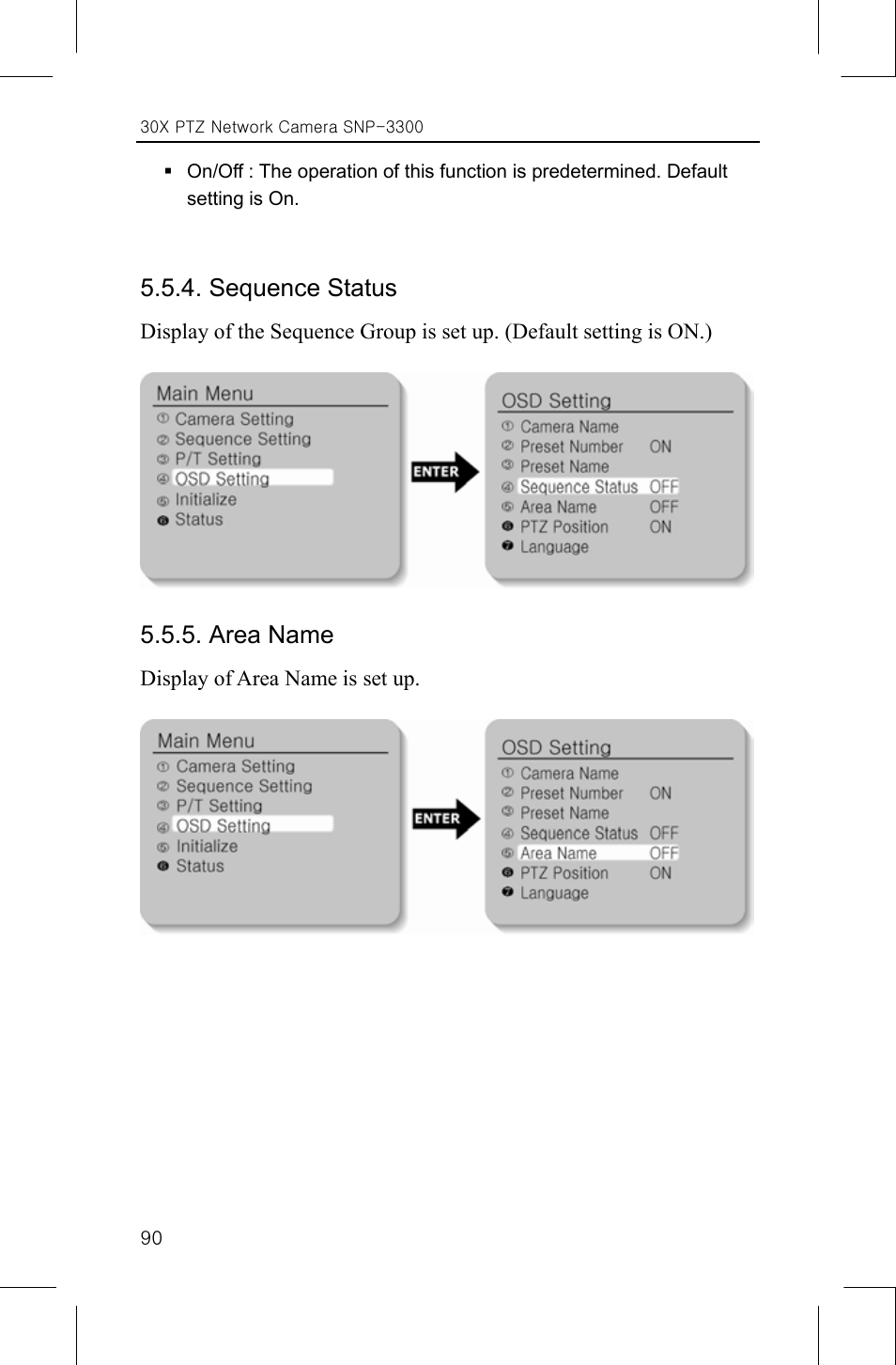 Sequence status, Area name | Samsung IPOLIS SNP-3300 User Manual | Page 94 / 116