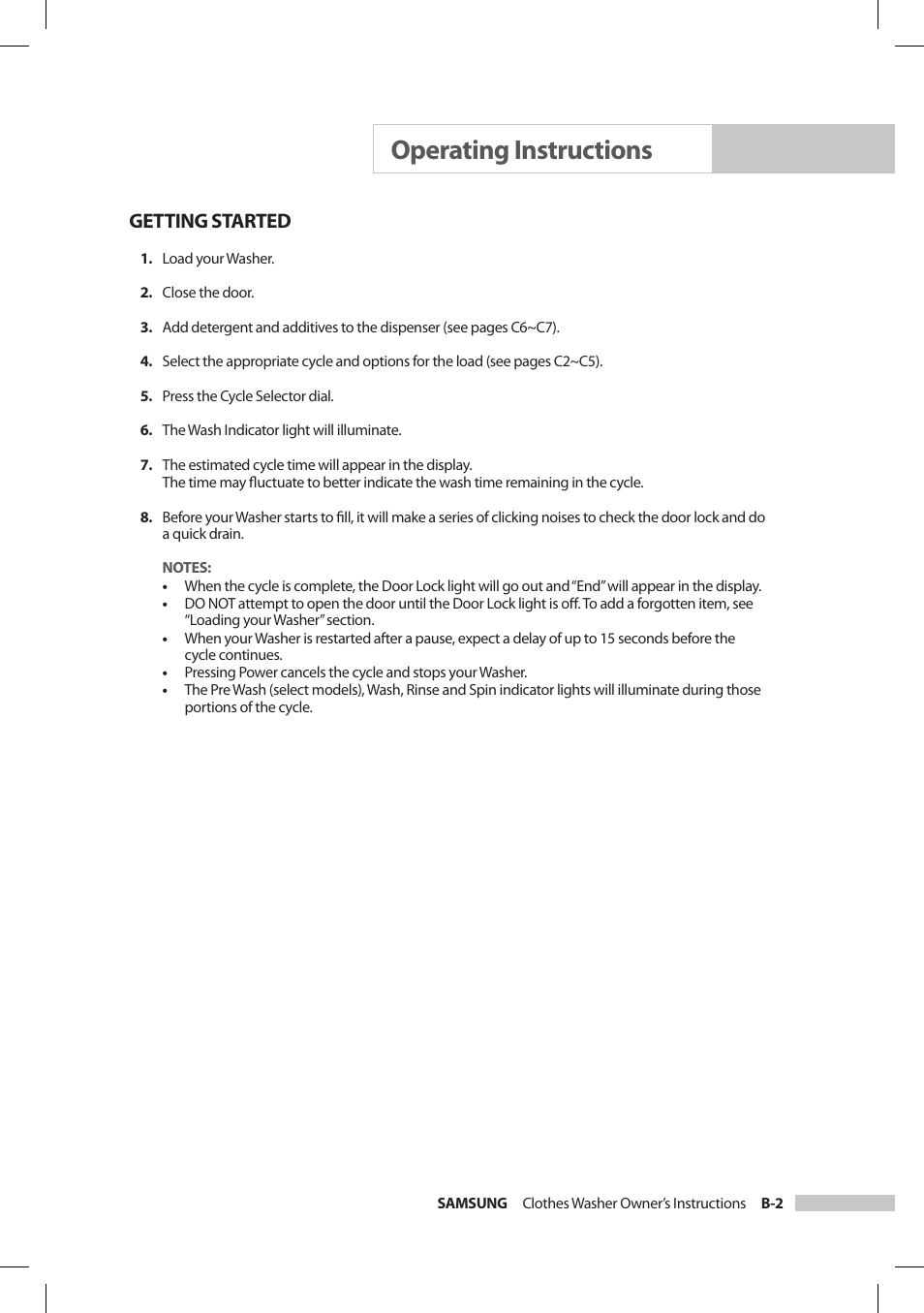 Operating instructions, Getting started | Samsung SilverCare Washer User Manual | Page 11 / 32