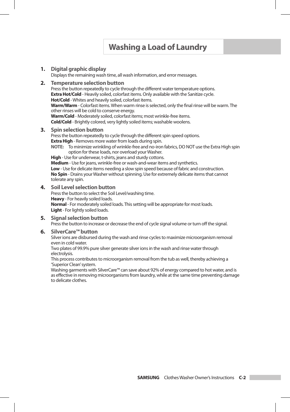 Washing a load of laundry | Samsung SilverCare Washer User Manual | Page 13 / 32
