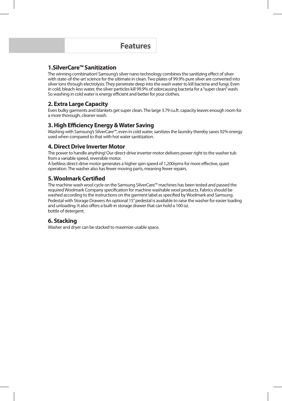 Features | Samsung SilverCare Washer User Manual | Page 2 / 32