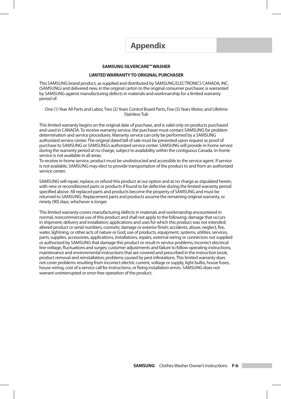 Appendix | Samsung SilverCare Washer User Manual | Page 29 / 32