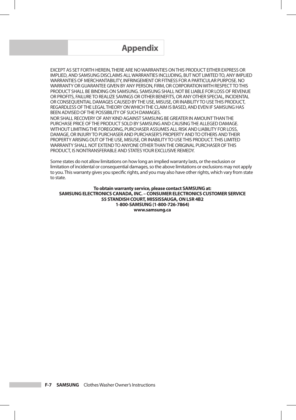 Appendix | Samsung SilverCare Washer User Manual | Page 30 / 32