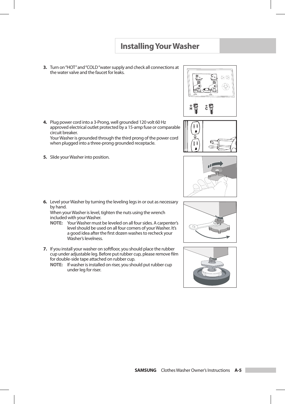 Installing your washer | Samsung SilverCare Washer User Manual | Page 9 / 32