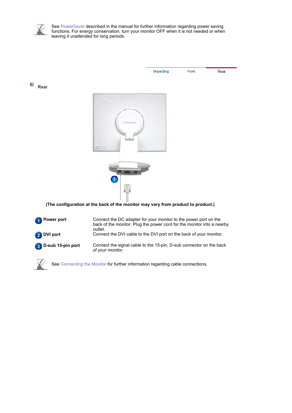 Rear | Samsung 173P Plus User Manual | Page 12 / 57