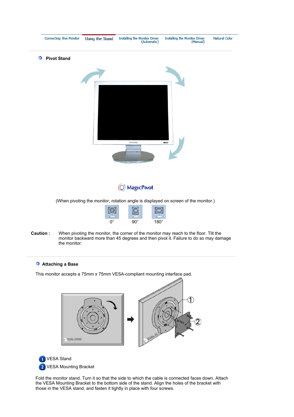 Using the stand | Samsung 173P Plus User Manual | Page 14 / 57