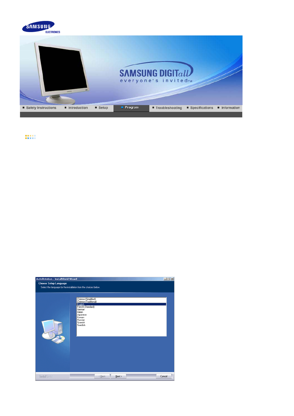 Pprogram, Installation | Samsung 173P Plus User Manual | Page 22 / 57