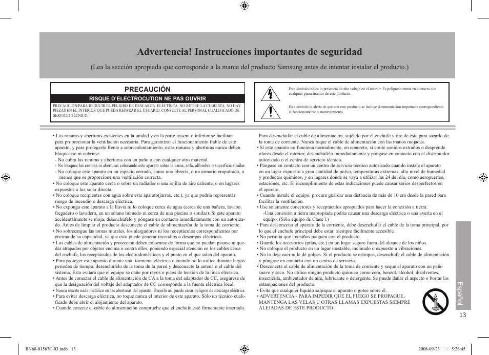 Español, Precaución | Samsung SPF-71E User Manual | Page 13 / 64