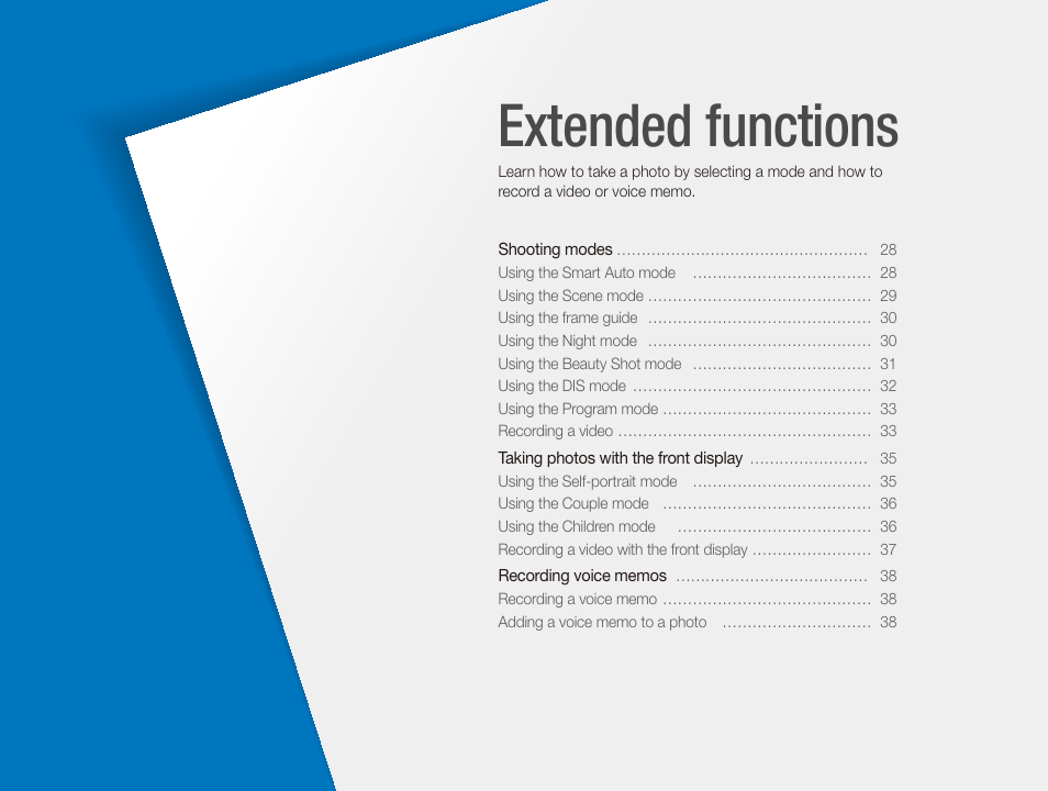 Extended functions | Samsung TL205 User Manual | Page 28 / 100