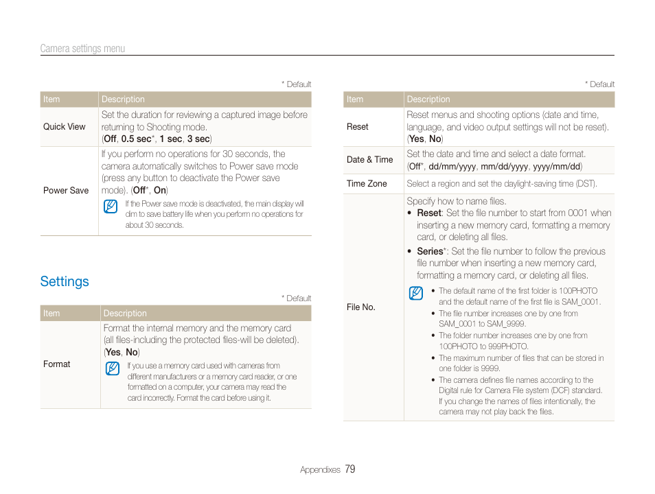 Settings, Settings ……………………………………………………… 79 | Samsung TL205 User Manual | Page 80 / 100