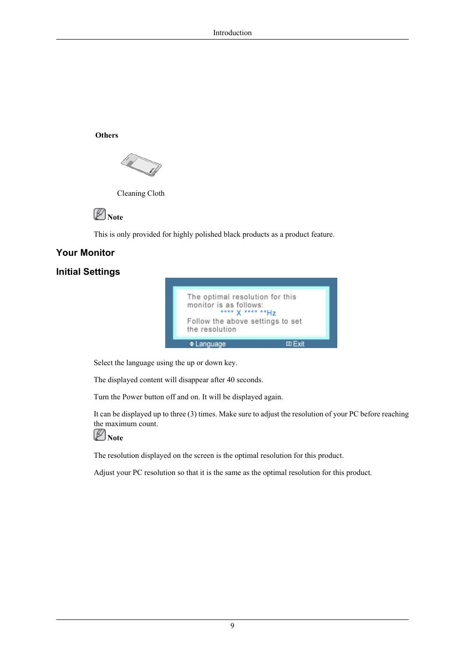 Your monitor, Initial settings | Samsung 2063UW User Manual | Page 10 / 147