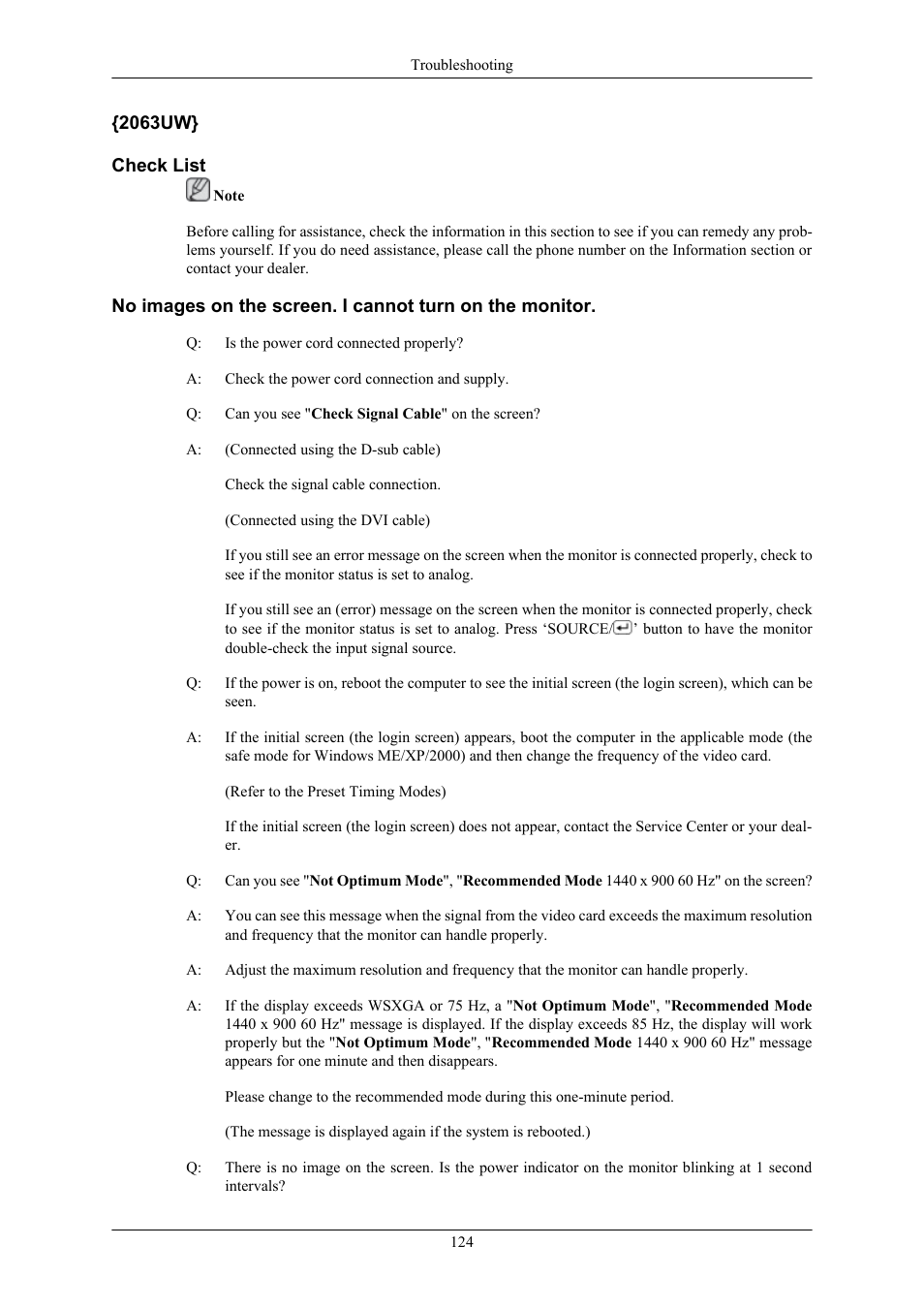 2063uw} check list | Samsung 2063UW User Manual | Page 125 / 147