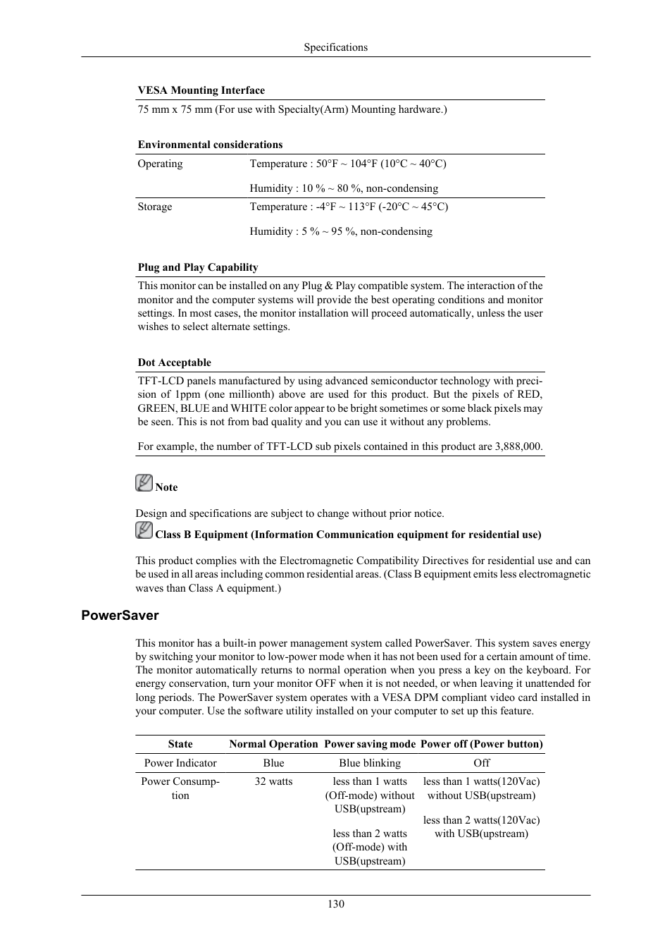 Powersaver | Samsung 2063UW User Manual | Page 131 / 147