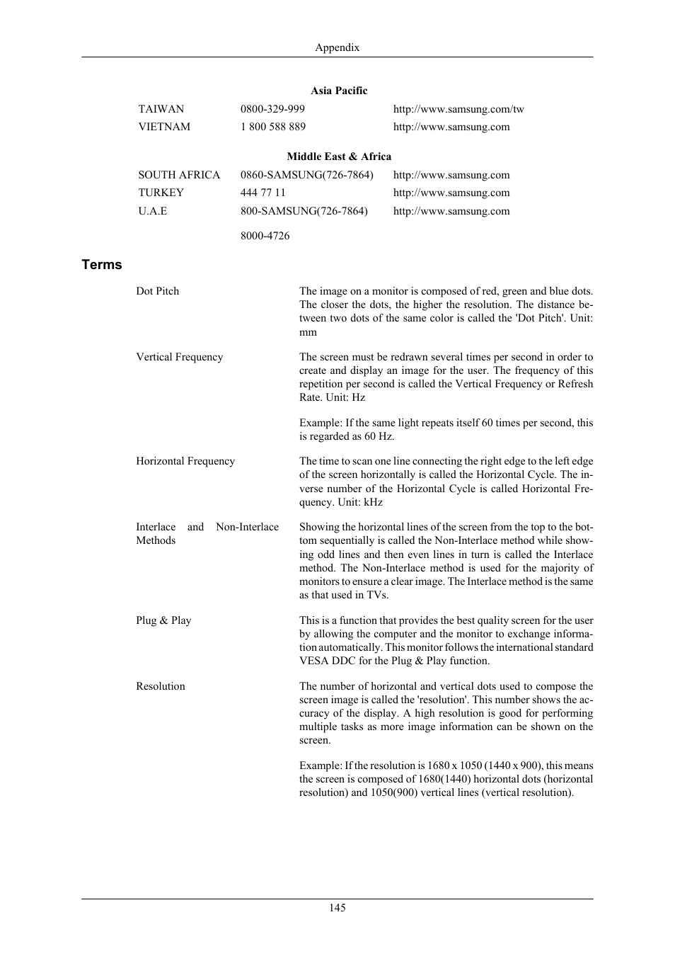Terms | Samsung 2063UW User Manual | Page 146 / 147