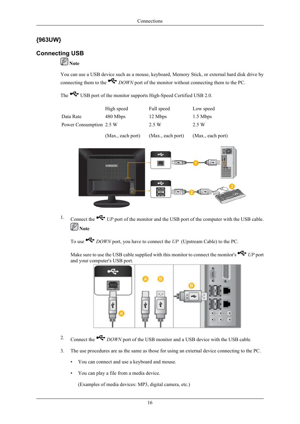 963uw} connecting usb | Samsung 2063UW User Manual | Page 17 / 147