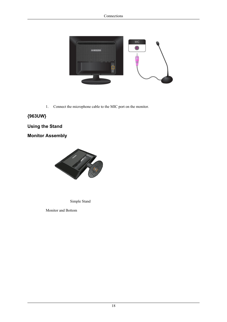 963uw} using the stand, Monitor assembly | Samsung 2063UW User Manual | Page 19 / 147