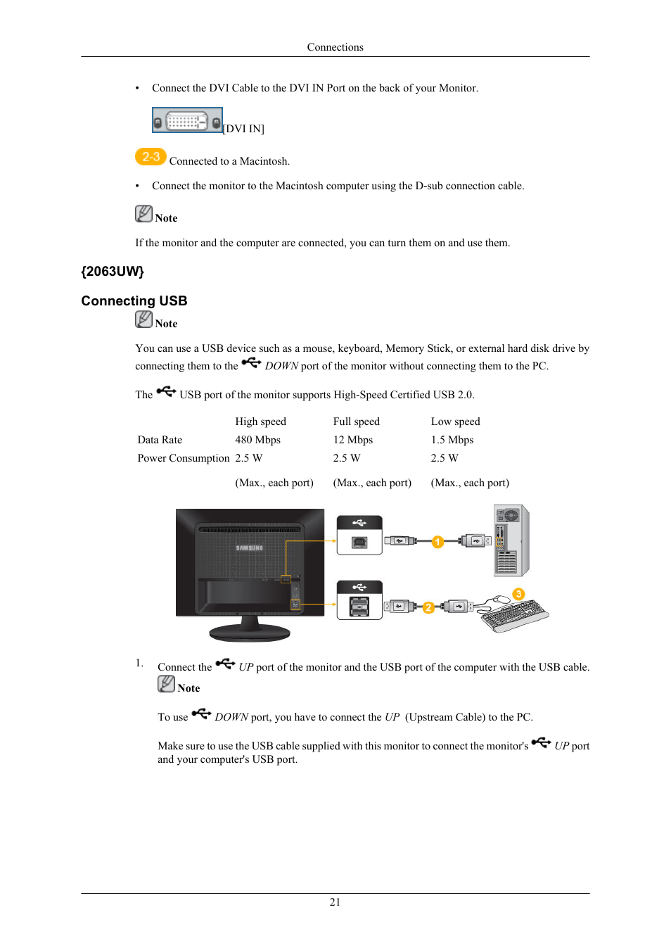 2063uw} connecting usb | Samsung 2063UW User Manual | Page 22 / 147