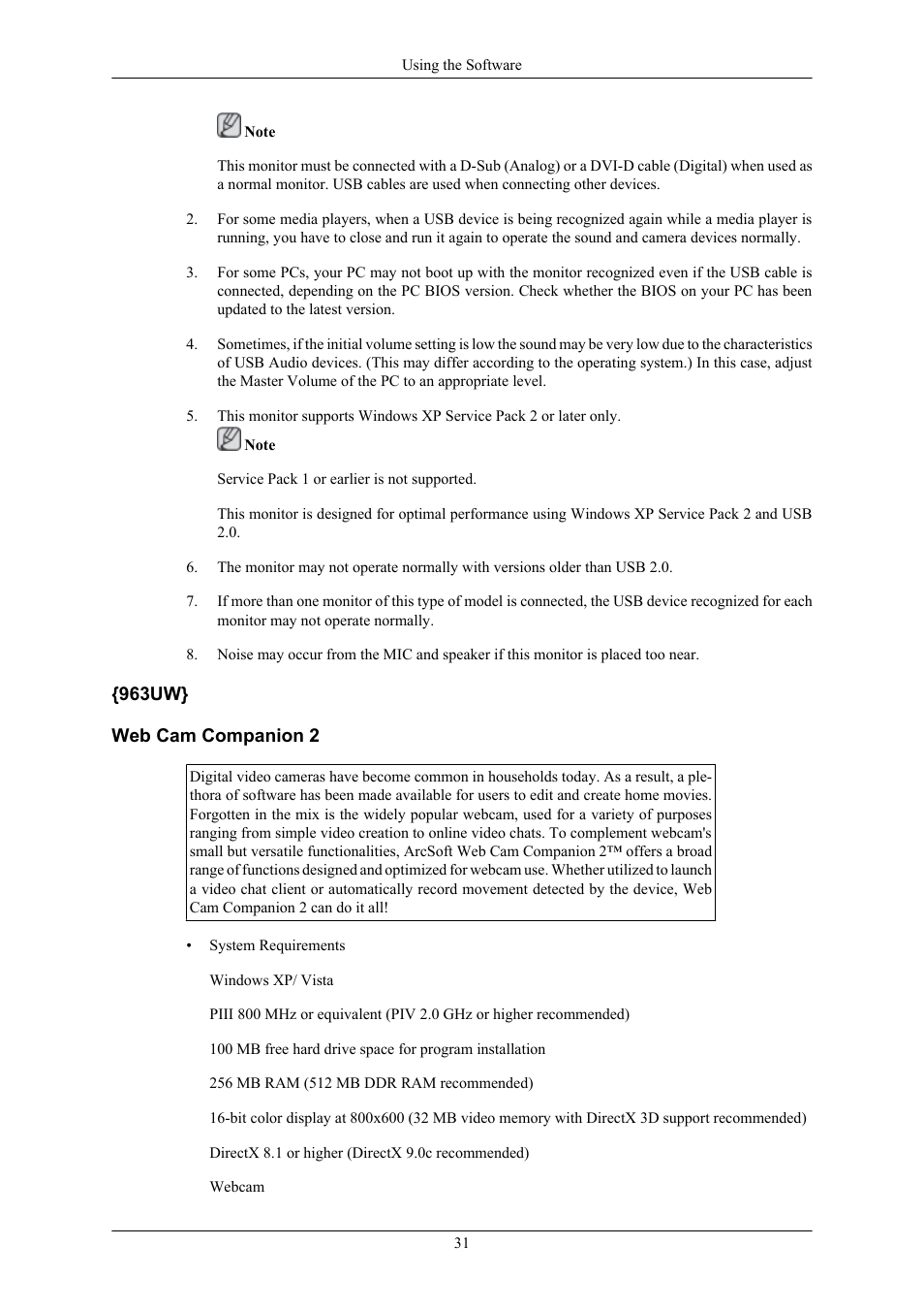 963uw} web cam companion 2 | Samsung 2063UW User Manual | Page 32 / 147