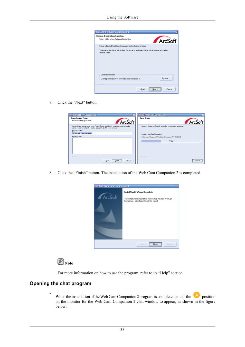 Opening the chat program | Samsung 2063UW User Manual | Page 34 / 147