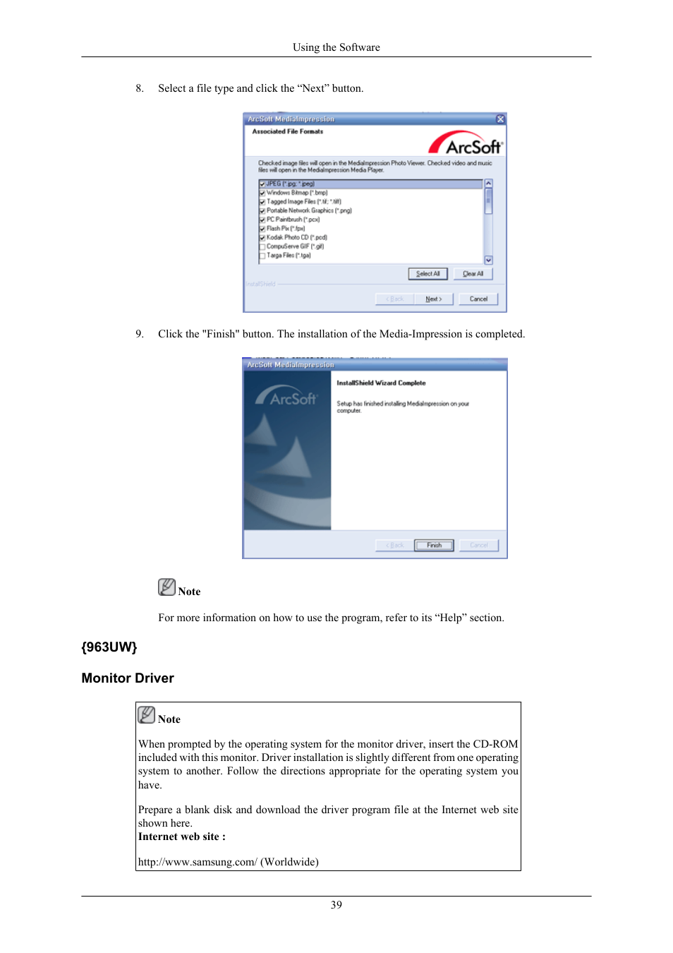 963uw} monitor driver | Samsung 2063UW User Manual | Page 40 / 147