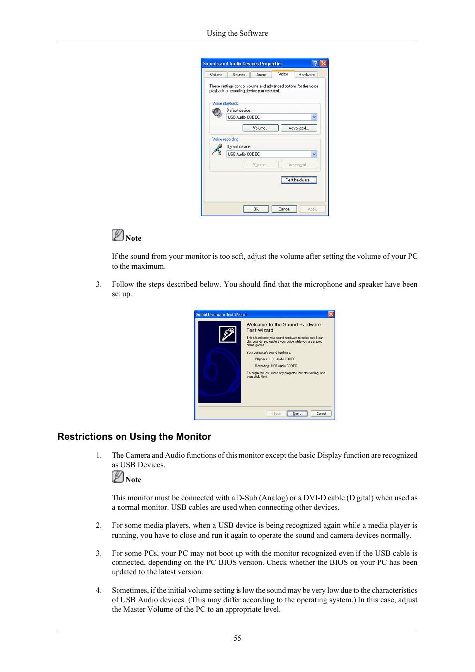 Restrictions on using the monitor | Samsung 2063UW User Manual | Page 56 / 147