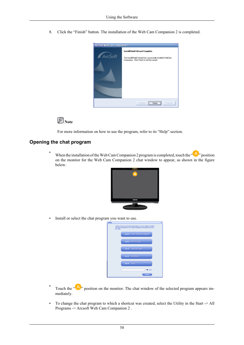 Opening the chat program | Samsung 2063UW User Manual | Page 59 / 147