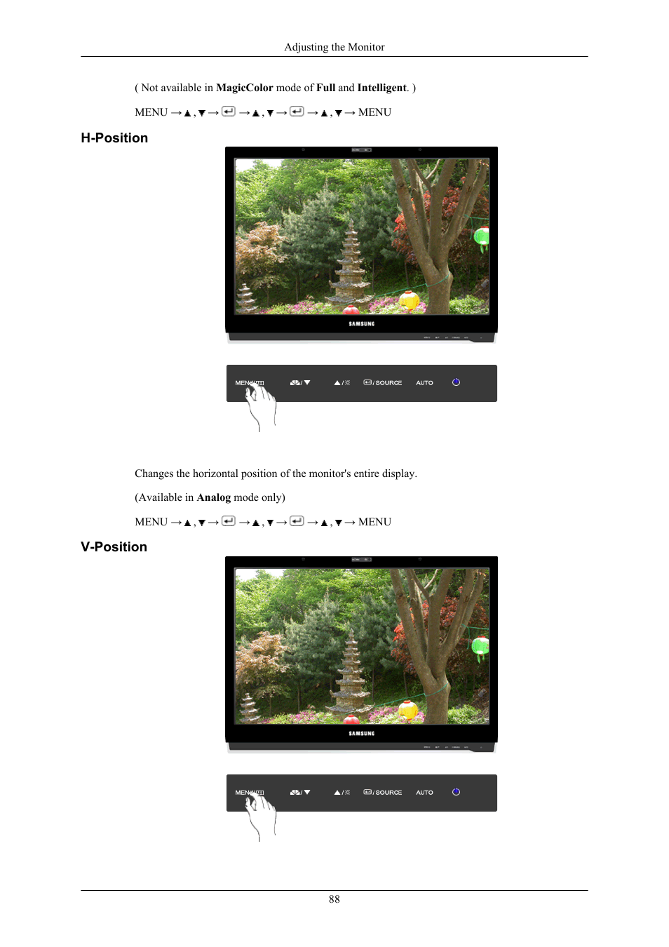 H-position, V-position | Samsung 2063UW User Manual | Page 89 / 147