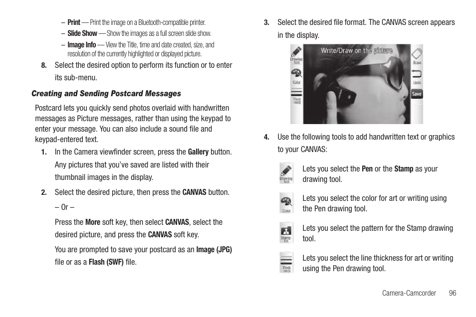 Creating and sending postcard messages | Samsung FINNESSE SCH-R810 User Manual | Page 98 / 187