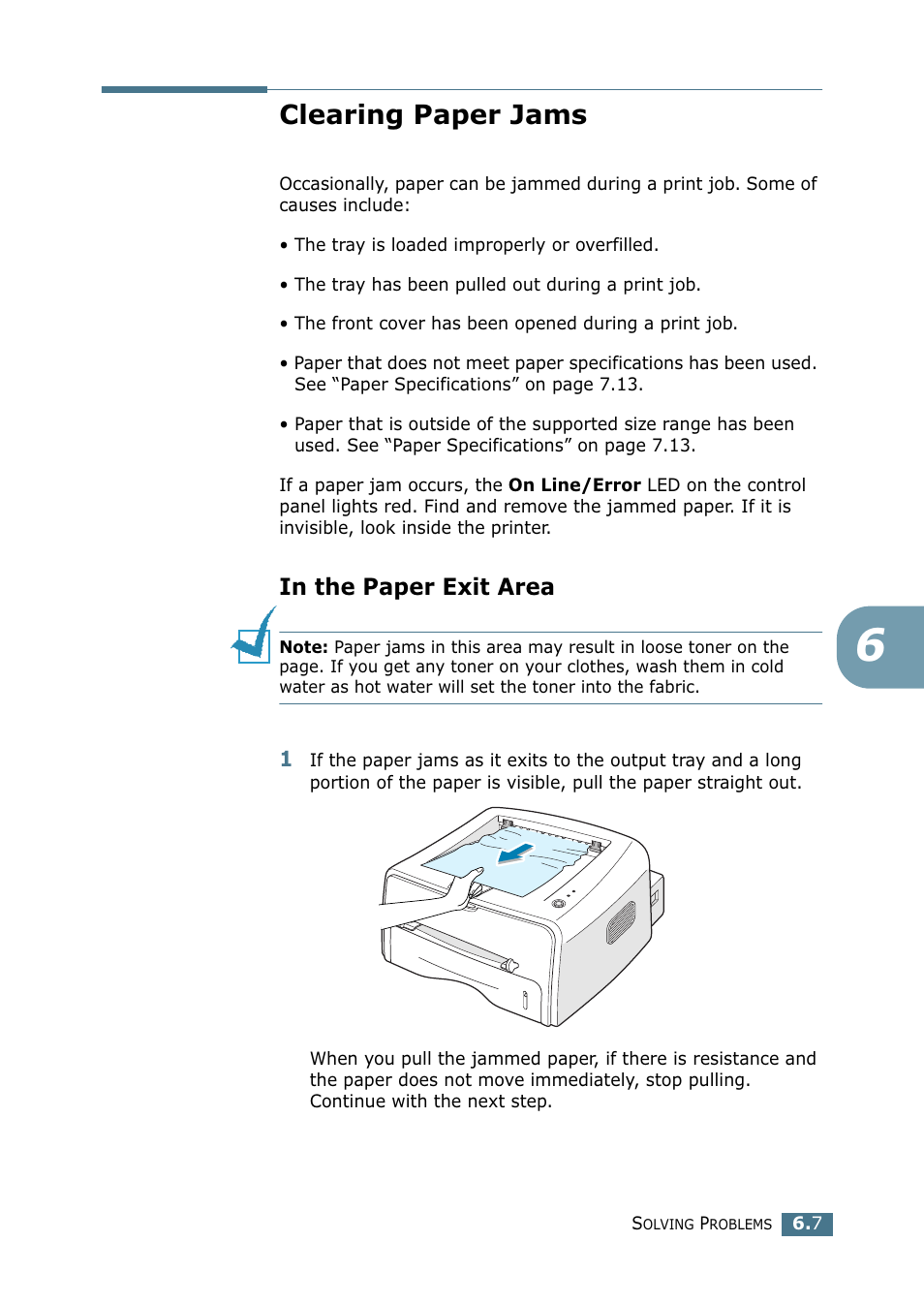 Clearing paper jams, In the paper exit area, Clearing paper | Samsung ML-1520P User Manual | Page 104 / 140