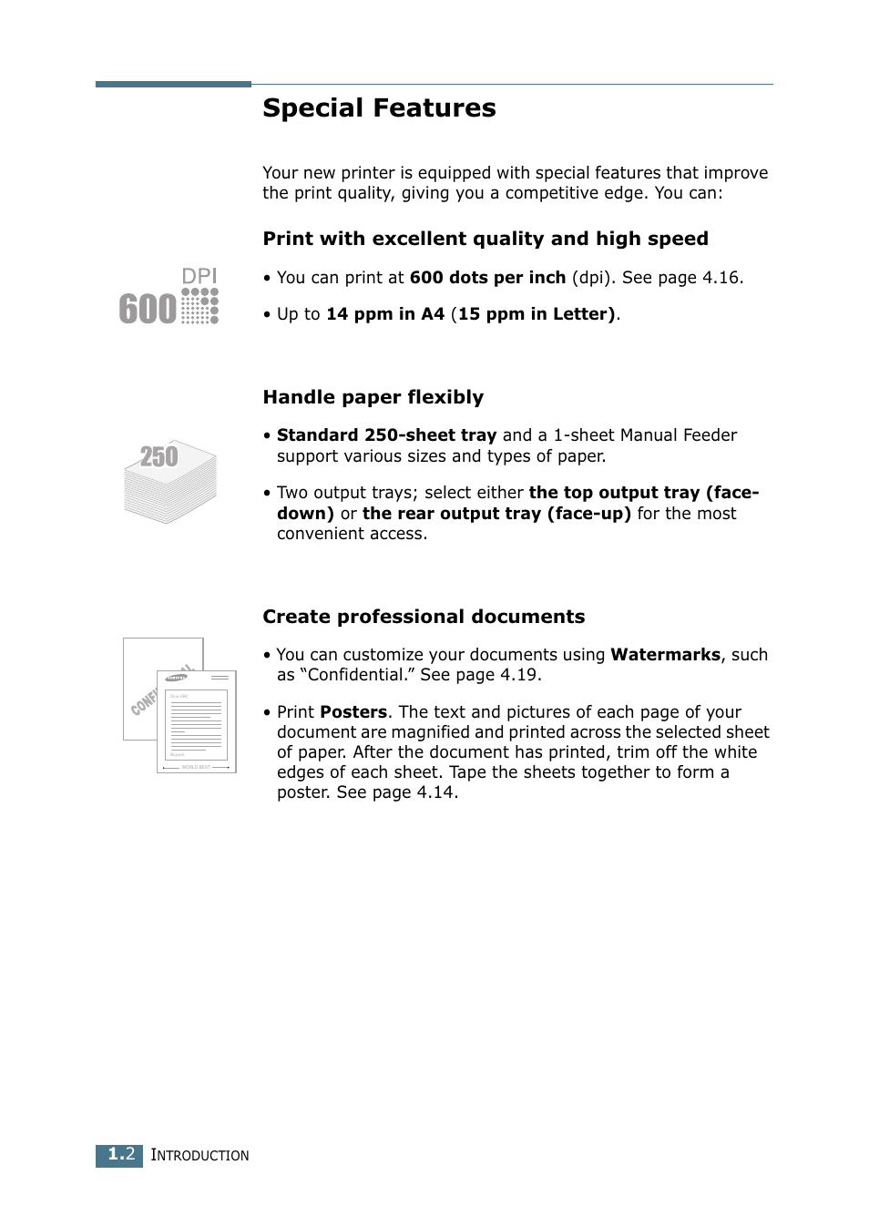 Special features | Samsung ML-1520P User Manual | Page 15 / 140