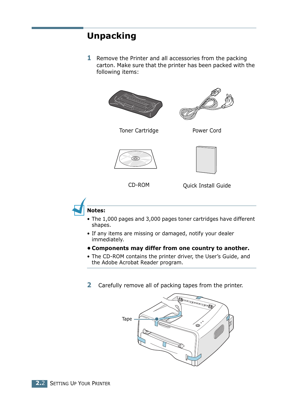 Unpacking | Samsung ML-1520P User Manual | Page 23 / 140