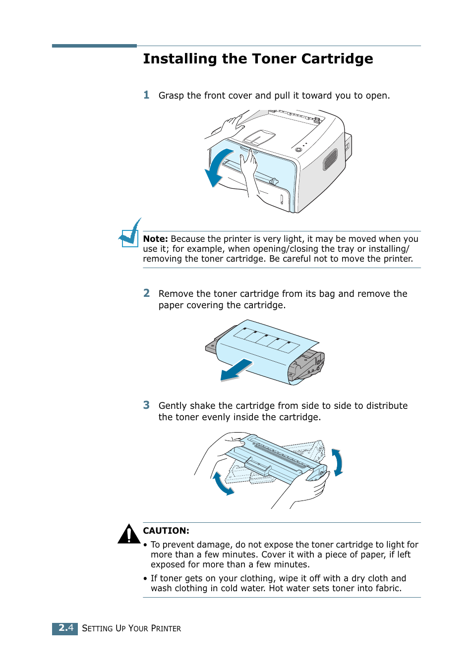 Installing the toner cartridge | Samsung ML-1520P User Manual | Page 25 / 140