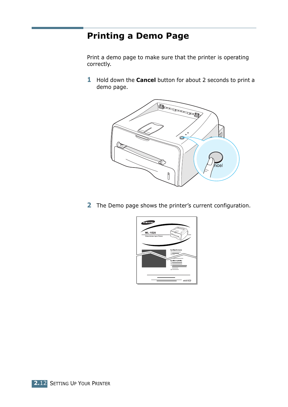 Printing a demo page | Samsung ML-1520P User Manual | Page 33 / 140