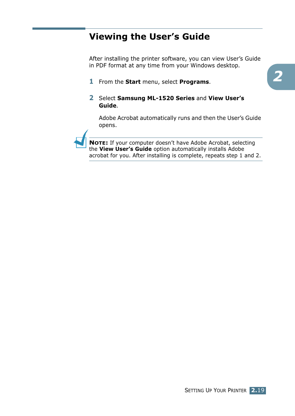 Viewing the user’s guide | Samsung ML-1520P User Manual | Page 40 / 140