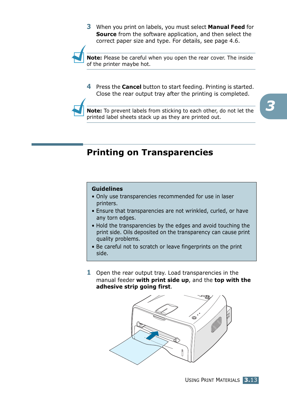 Printing on transparencies | Samsung ML-1520P User Manual | Page 54 / 140