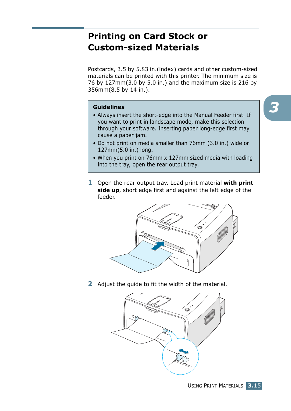 Printing on card stock or custom-sized materials | Samsung ML-1520P User Manual | Page 56 / 140