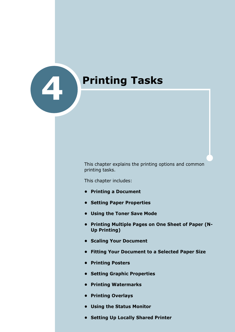 Printing tasks, Chapter 4, Rinting | Asks | Samsung ML-1520P User Manual | Page 60 / 140