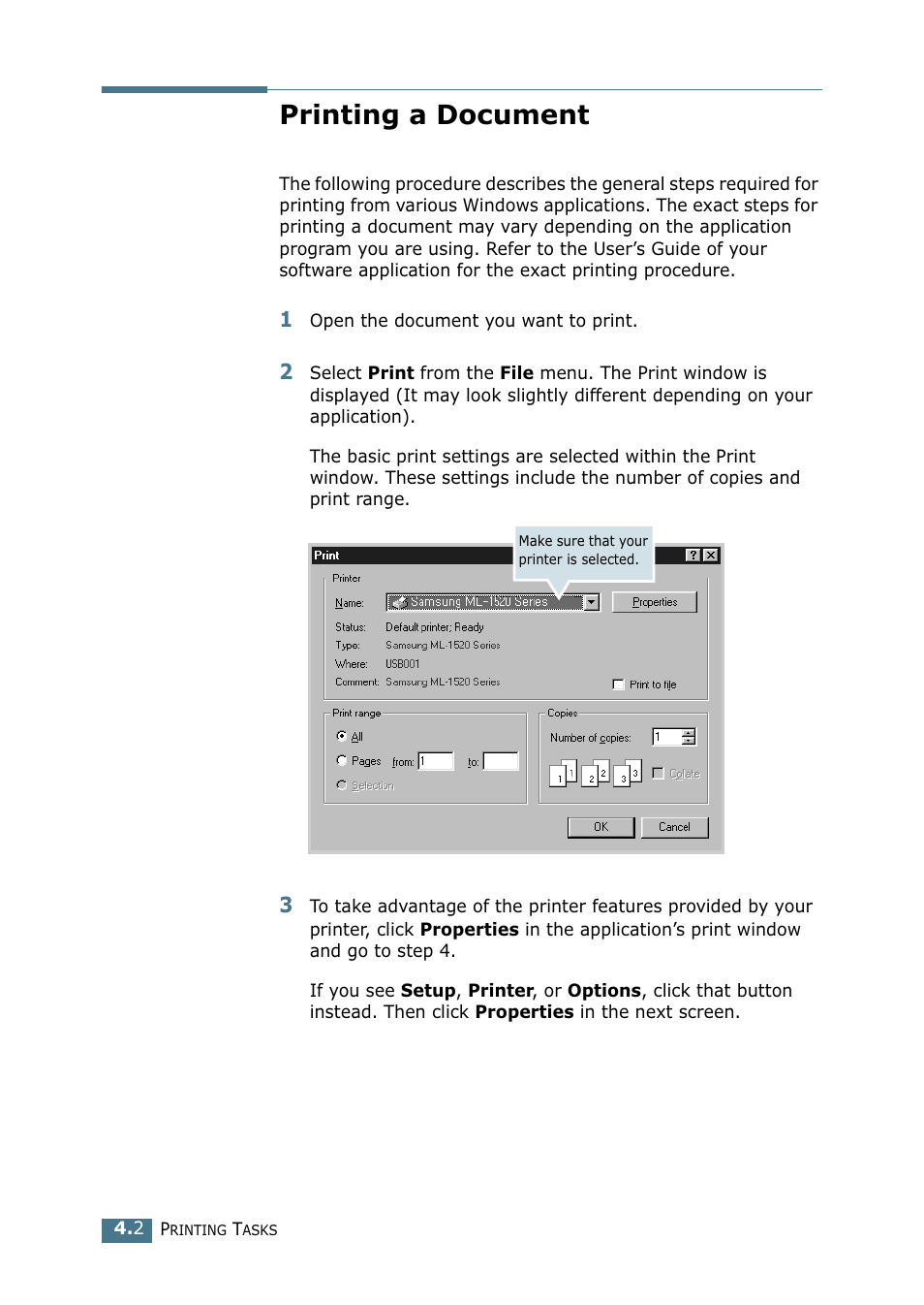 Printing a document | Samsung ML-1520P User Manual | Page 61 / 140