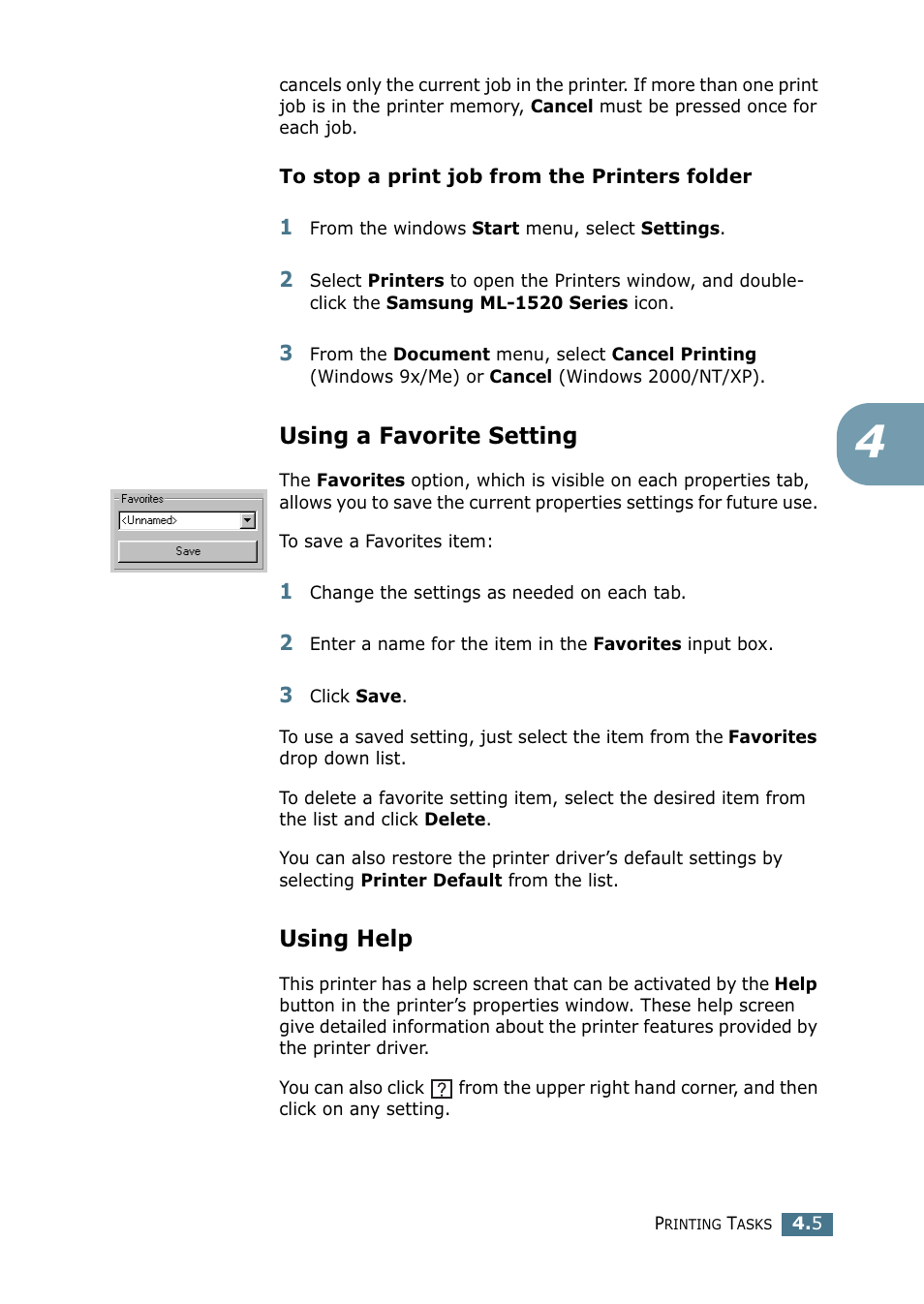 Using a favorite setting, Using help, Using a favorite setting using help | Samsung ML-1520P User Manual | Page 64 / 140