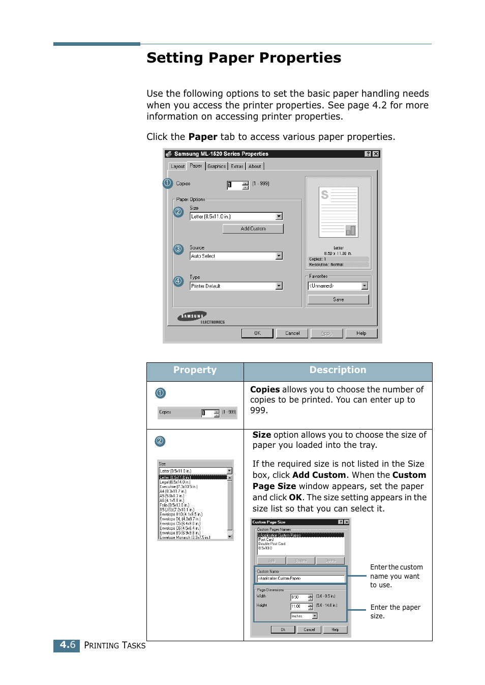 Setting paper properties | Samsung ML-1520P User Manual | Page 65 / 140