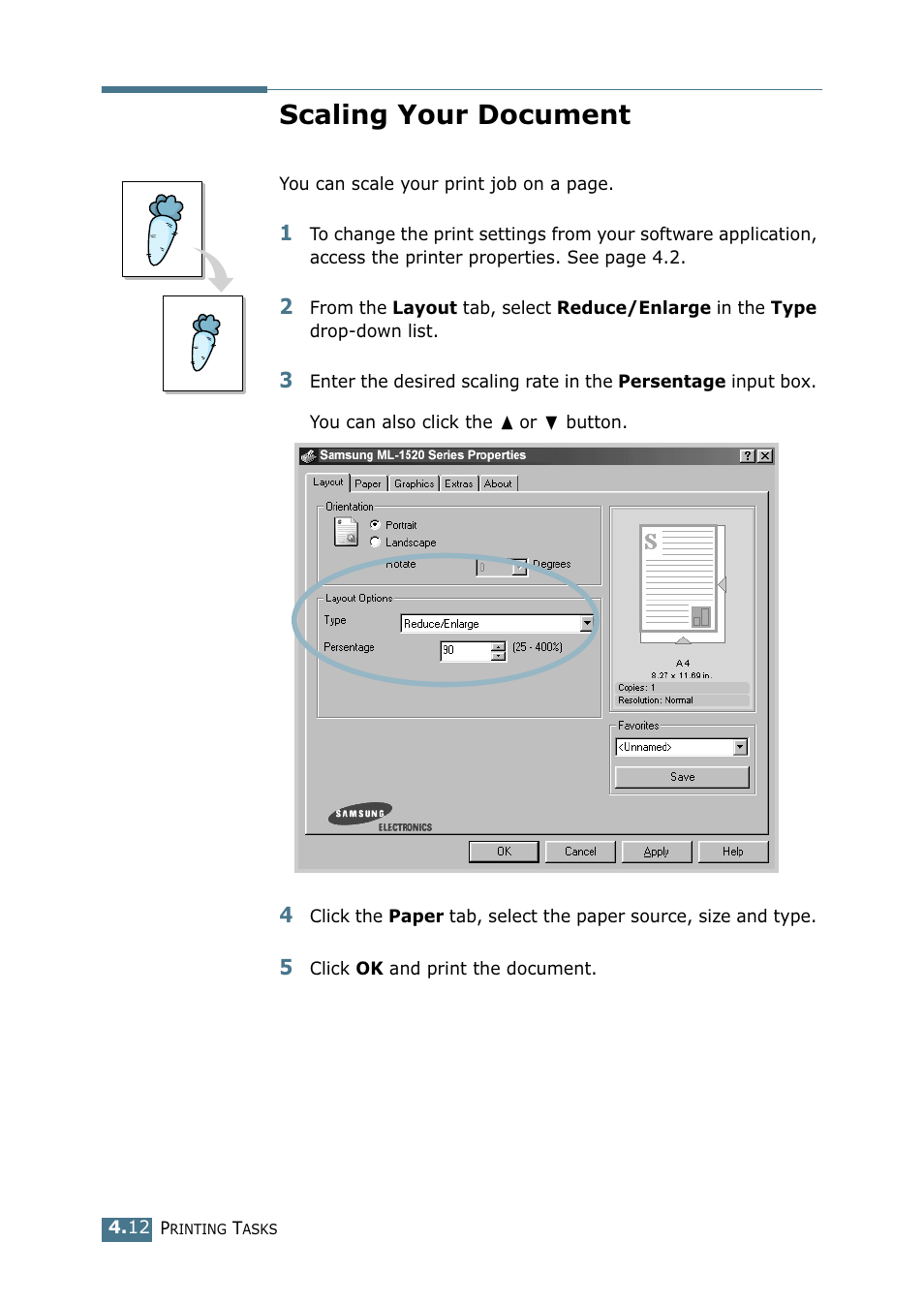 Scaling your document | Samsung ML-1520P User Manual | Page 71 / 140
