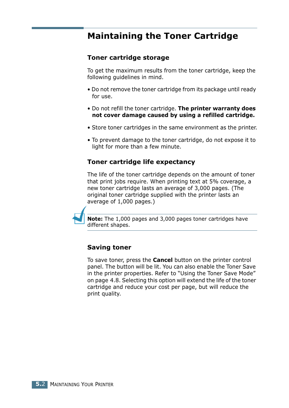 Maintaining the toner cartridge | Samsung ML-1520P User Manual | Page 91 / 140