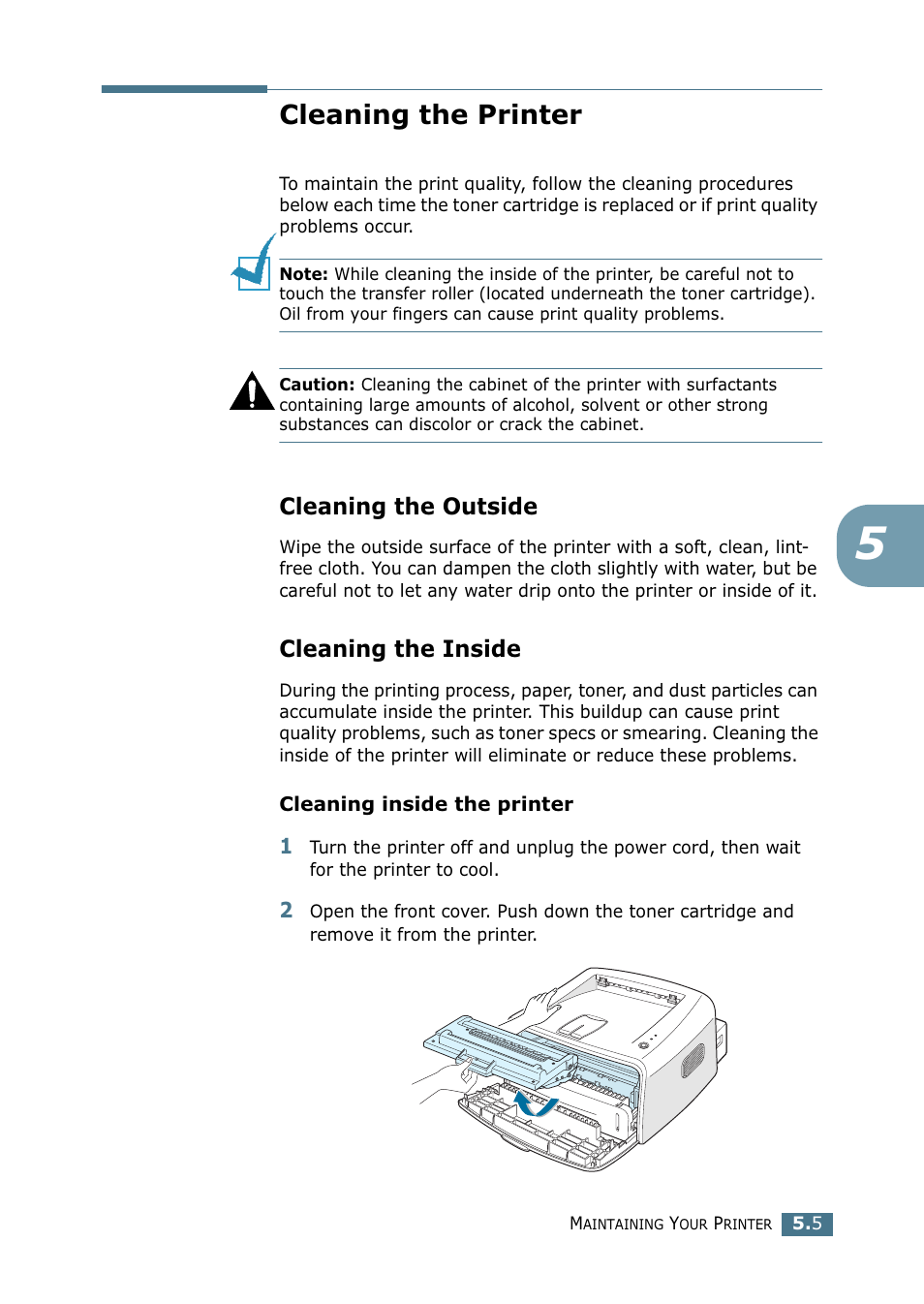 Cleaning the printer, Cleaning the outside, Cleaning the inside | Cleaning the outside cleaning the inside | Samsung ML-1520P User Manual | Page 94 / 140
