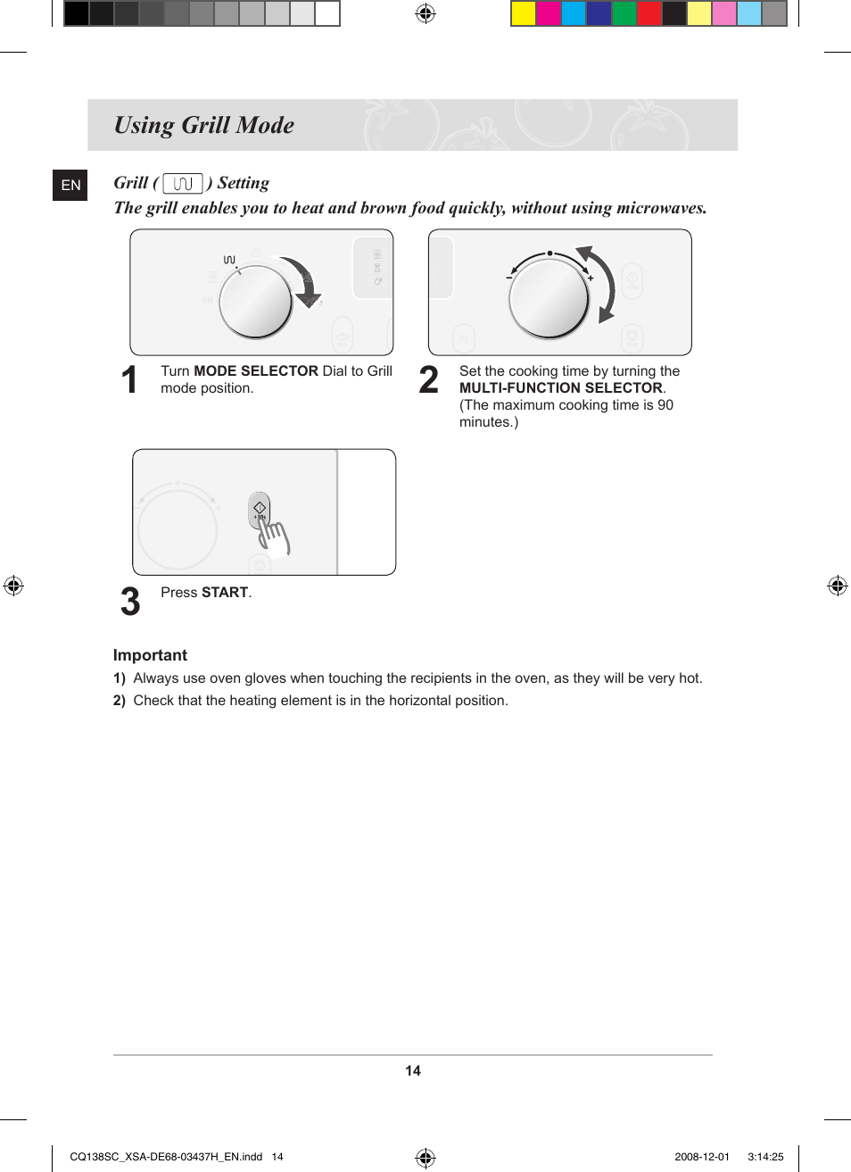 Using grill mode | Samsung CQ138SC User Manual | Page 16 / 56