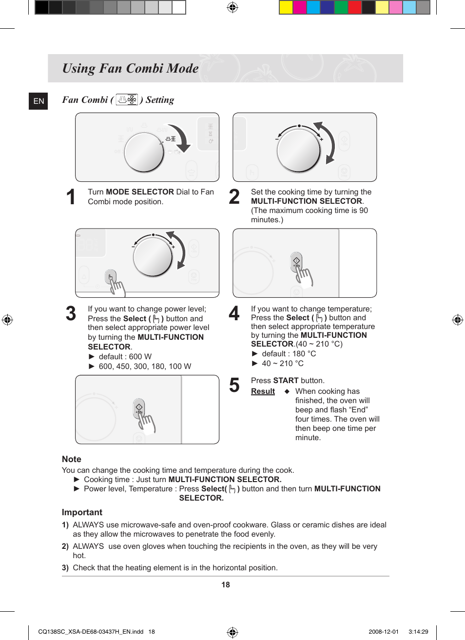 Using fan combi mode | Samsung CQ138SC User Manual | Page 20 / 56
