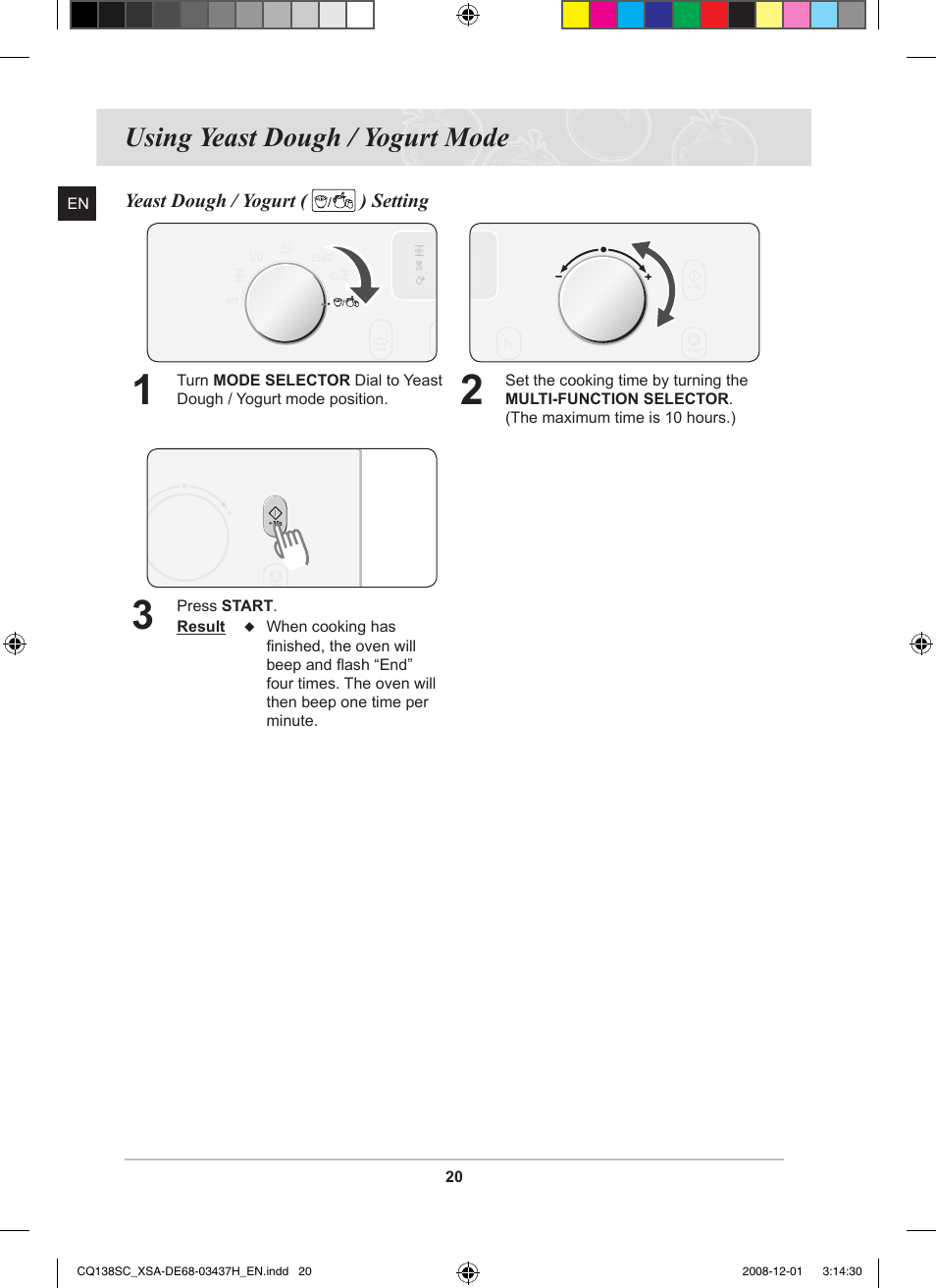 Using yeast dough / yogurt mode | Samsung CQ138SC User Manual | Page 22 / 56