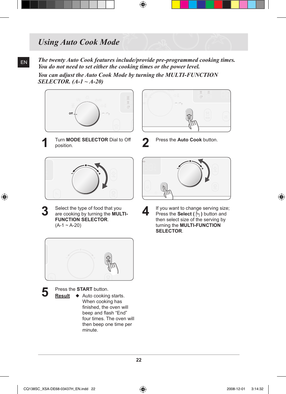 Using auto cook mode | Samsung CQ138SC User Manual | Page 24 / 56