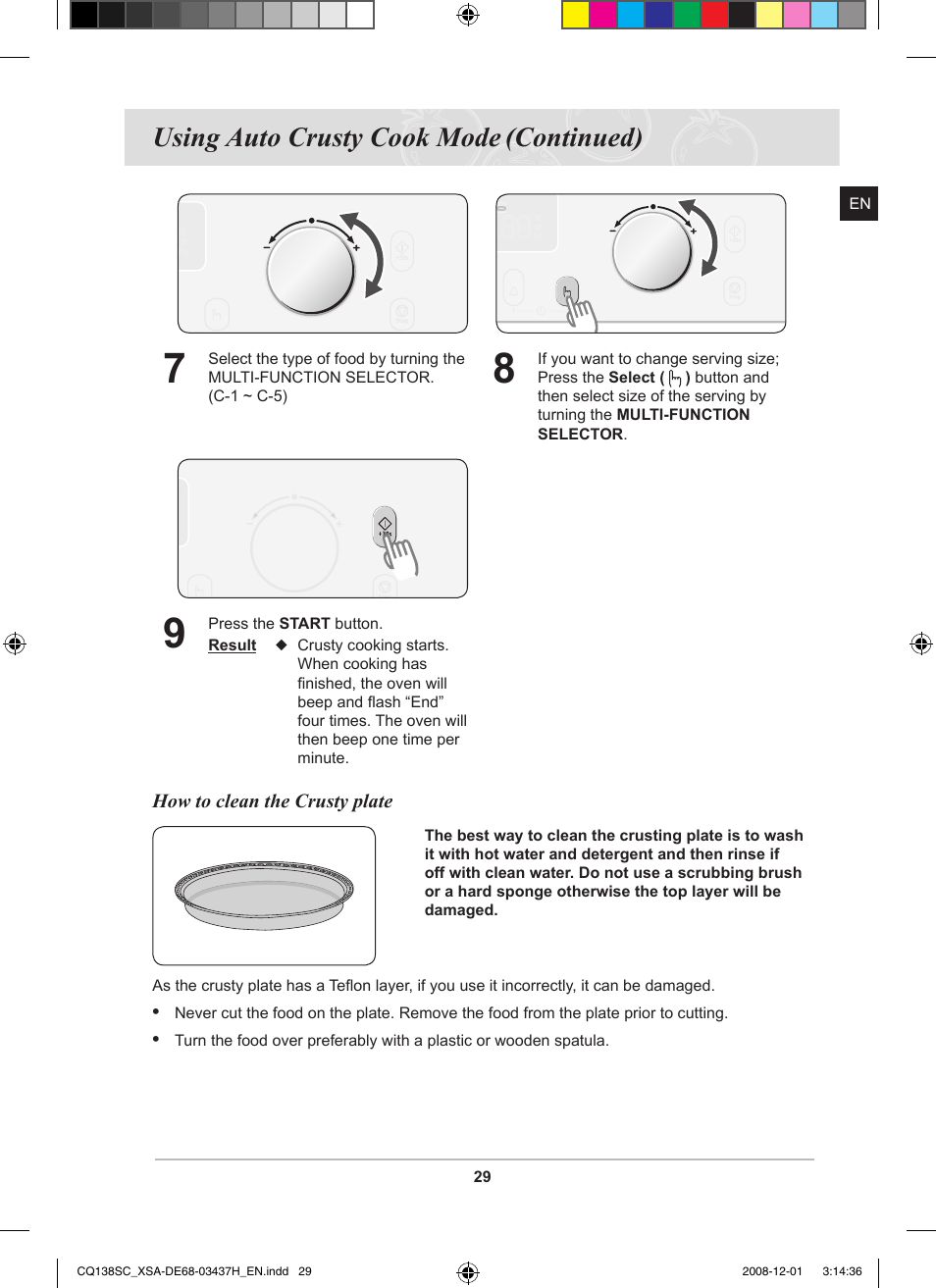 Using auto crusty cook mode, Continued) | Samsung CQ138SC User Manual | Page 31 / 56