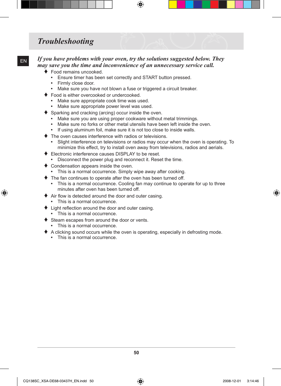 Troubleshooting | Samsung CQ138SC User Manual | Page 52 / 56