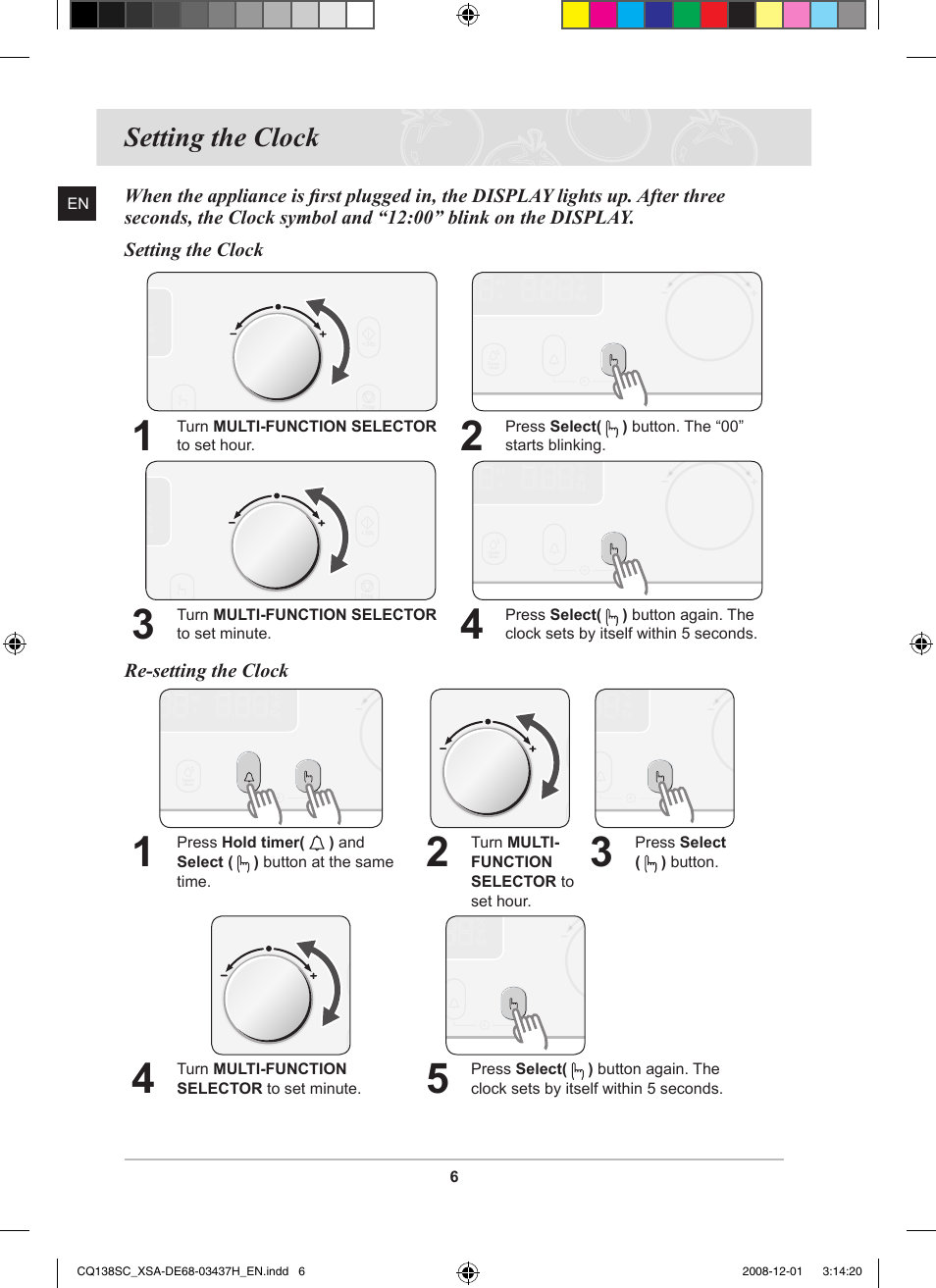 Setting the clock | Samsung CQ138SC User Manual | Page 8 / 56